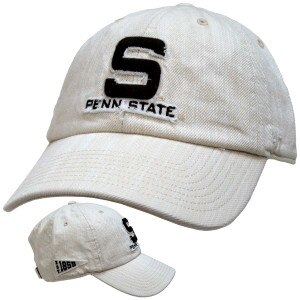 white slub twill hat embroidered S above Penn State, est. 1855 on side